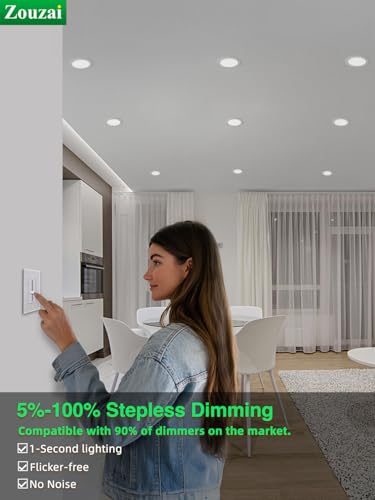 Zouzai 6 Pack 4 Inch Dimmable LED Recessed Ceiling Lights with 5CCT, 810LM, White