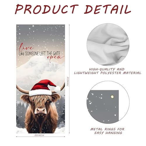 E-Christmas Cow Door Cover - Funny Highland Cow Holiday Door Banner for Indoor Outdoor Decor