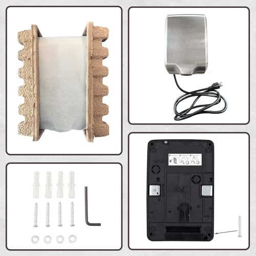 ASIALEO Brushed Stainless Steel Commercial Hand Dryer, ADA Compliant, Hot/Cold Air Switch, Wall-Mounted, 1000W