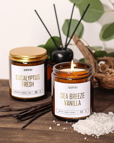 AOOVOO Scented Candle Set with Lavender, Vanilla, Eucalyptus & Sage - 4 Pack, 36oz Soy Aromatherapy Candles