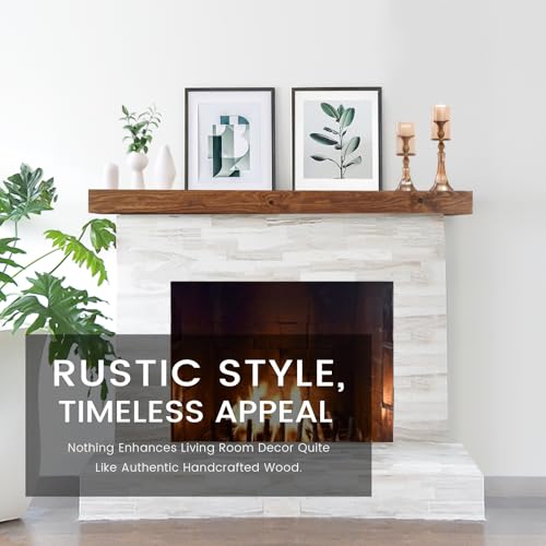 48-Inch Pine Wood Floating Fireplace Mantel Shelf - Dark Walnut Finish