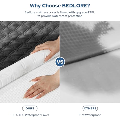 BEDLORE Waterproof Mattress Protector Cal King Gray 18" Deep Pocket Bed Cover