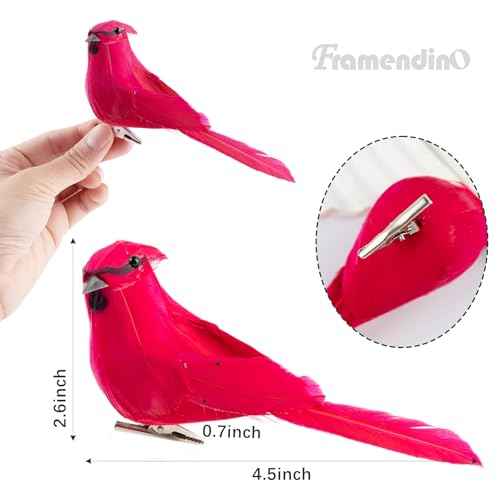 Framendino, 2 Pack Red Birds Cardinal with Clip Foam Adornment for Wreath Ornaments