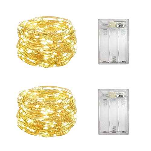2 Pack Battery Operated Mini Led Lights,Indoor Fairy Lights with Timer 6 Hours on/18 Hours Off for Bedroom Wedding Christmas Party Decorations,30 Count LEDs,10 Feet Silver Wire (Warm White)