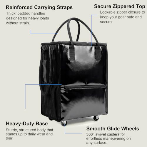 Black 18-Gallon Rolling Grocery Tote Bag with 4 Wheels & Handles