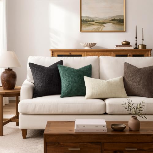 MIULEE 18x18 Dark Green Textured Chenille Couch Pillow Covers Pack of 2
