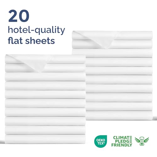 CGK Unlimited Twin Flat Sheets Bulk Pack of 20 - White, 66x96 Inches