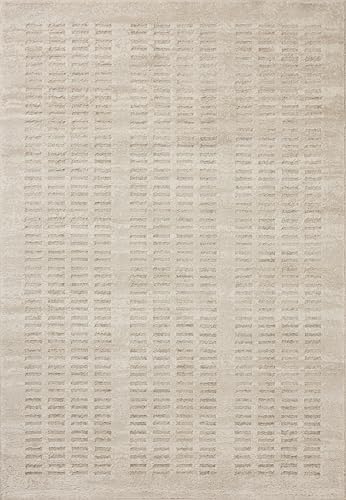 Ivory Beige 4x6 Accent Rug with High-Low Texture - Modern Geometric Design