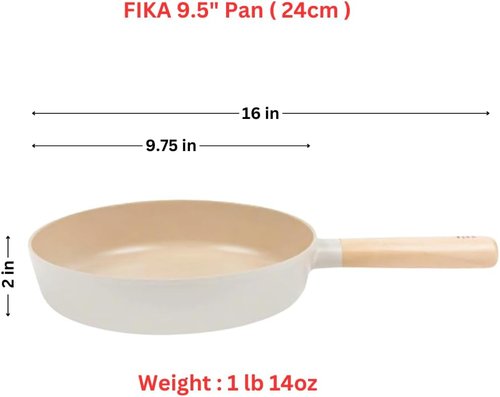 FIKA Nonstick Frying Pan - 9.5 Inch Induction Compatible Skillet with Wooden Handle | Healthy Ceramic Coating