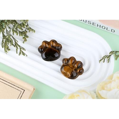 Tiger Eye Cat Paw Crystal Statue Carved Figurines for Sculpture Worry Stone Crystals and Healing Stones Decor Mental Health Natural Gemstones Cute Cat Lover Gifts for Women