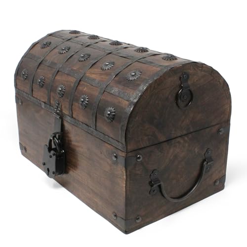 Large Nautical Cove Wooden Treasure Chest with Velvet Lining & Antique Lock