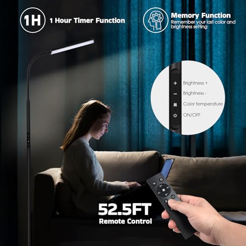 Dimunt Black LED Floor Lamp with Stepless Dimming & Color Temp Adjustment