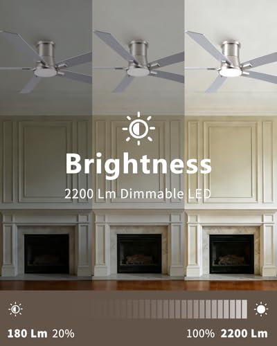 60-Inch Brushed Nickel Ceiling Fan with Lights & Remote - Flush Mount Variation
