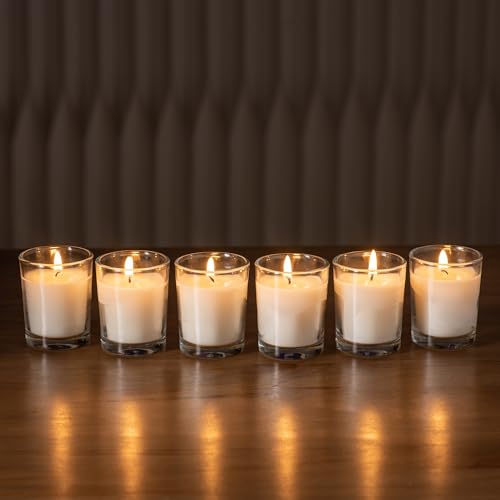 72 Pack Unscented Clear Glass Votive Candles - Hand Poured Wax, 8-10 Hour Burn Time
