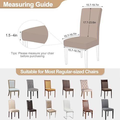 SearchI Beige Rhombus Set of 6 Dining Chair Covers - Stretch Jacquard Parson Slipcovers