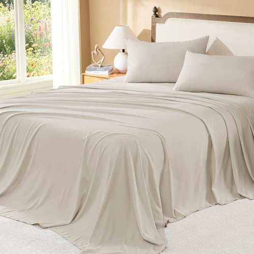 Oversized King Comforter Set with Sheets - Dark Oatmeal 7 Pieces Boho Bedding