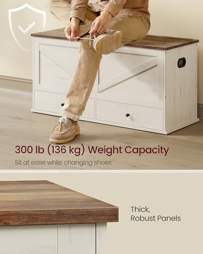 Rustic White and Honey Brown Storage Chest with 2 Fabric Drawers - 39.4"W x 19.9"H