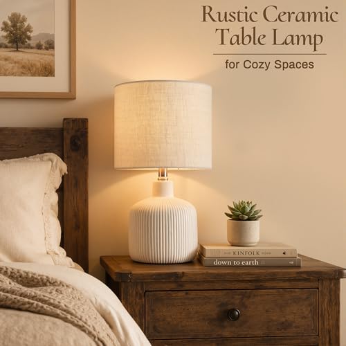 Ceramic Table Lamp Off-White 17.75" Rustic Farmhouse Decor - KAWOTI