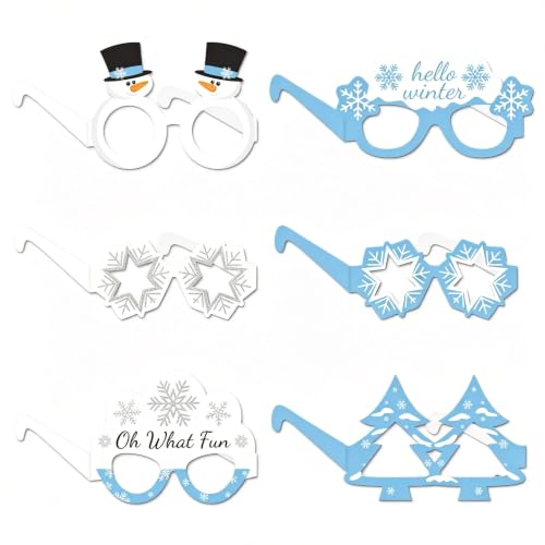 Winter Snowflake Eyeglasses Party Props – 6 Pack Paper Photo Booth Glasses