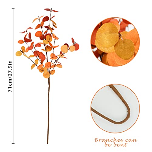 Artificial Eucalyptus Leaves 12 Pack - 28-inch Fall Stem Decor - Autumn Home & Event Decoration