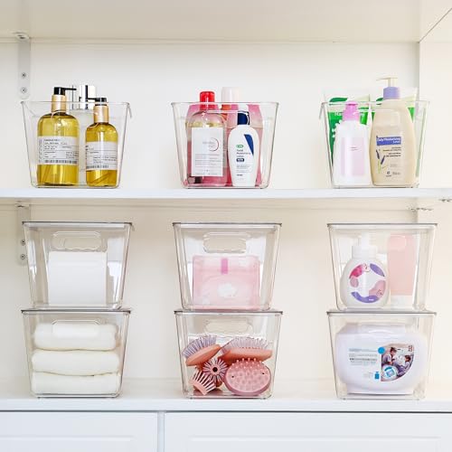 Stackable Clear Storage Bins with Lids & Handles - Large 11x7.5x6 Inches - 12 Pack