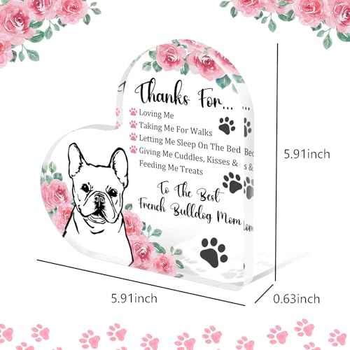 Tian Zhun French Bulldog Gifts for Women Thank You French Bulldog Mom Gifts for Women Dog Lover Rose Acrylic Heart Plaques Appreciation Gift for Mothers Day Christmas Birthday