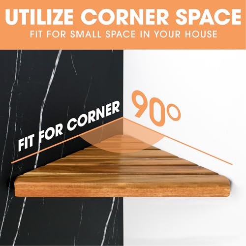 ENKEZI 4-Tier Corner Shower Shelf Set Triangular Wooden Bathroom Storage