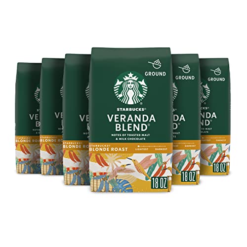 Starbucks Ground Coffee Veranda Blend Blonde Roast - 6 Pack of 18 oz Bags - Light, Smooth Coffee