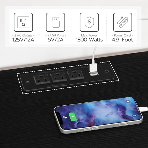 55.1 Inch LED TV Stand with Charging Station and Open Storage - Black