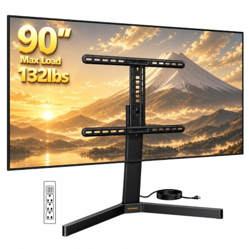 42-90 Inch Swivel TV Stand with Power Outlet & Height Adjustment