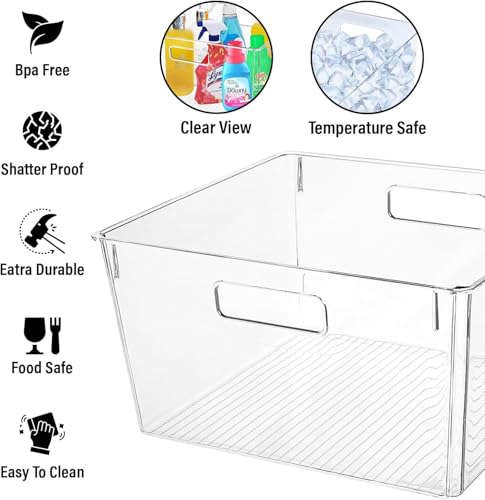 Extra Large Clear Plastic Storage Bins - 12.6x12.6x7 Inches, Kitchen Pantry & Closet Organizer, BPA-Free Stackable Containers, Variation 4