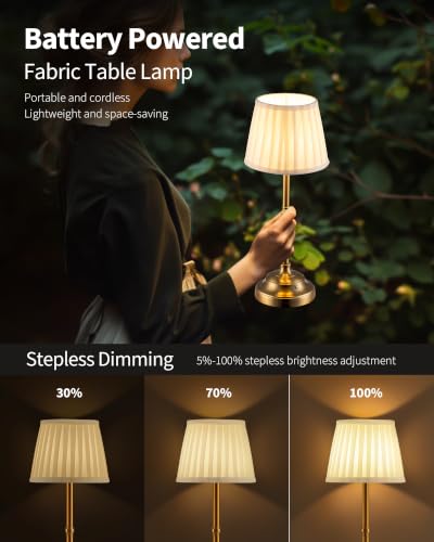 KDG Gold & Beige Cordless LED Table Lamps Set of 2, Rechargeable Touch-Control Desk Lights