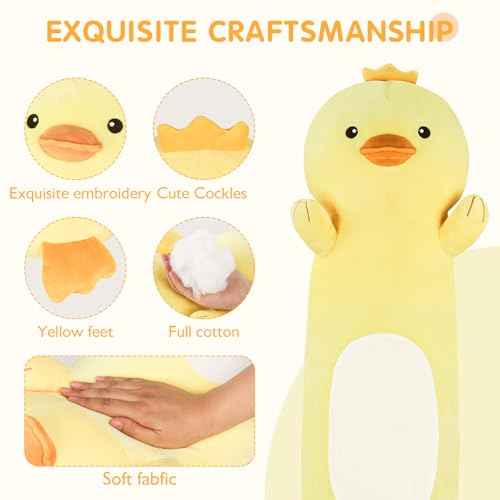 22¡± Long Duck Plush Body Pillow, Cute Duck Stuffed Animals, Soft Squishy Cuddly Pillow Plushies Toy Gifts for Kids Boys Girls, Birthdays, Halloween, Christmas