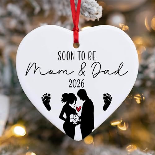 Expecting Baby Ornament 2026 - Pregnancy Announcement for Husband, Wife & Family - Pregnancy Christmas Ornament, Gifts for Expecting Mom, New Mom, New Dad, New Parents - Heart Ceramic Ornament