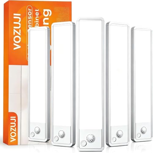 VOZUJI White 5-Pack 8-Inch Under Cabinet Motion Sensor LED Lights, Dimmable