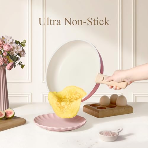 Pink 19-Piece Non-Stick Cookware Set with Detachable Handles - Space-Saving Design