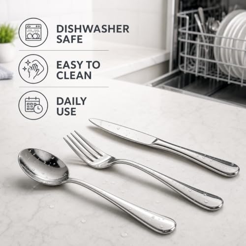 Nice Kitchen 60-Piece Silverware Set for 20 - Stainless Steel Flatware, Dishwasher Safe