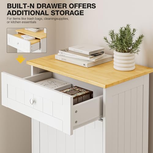 White 10 Gallon Tilt Out Trash Cabinet with Single Door - Wooden Recycling Bin