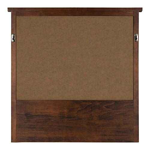 Wall Mounted Wood Home Organizer Mirror with Pockets & Hooks - Walnut 24"L x 3.5"W