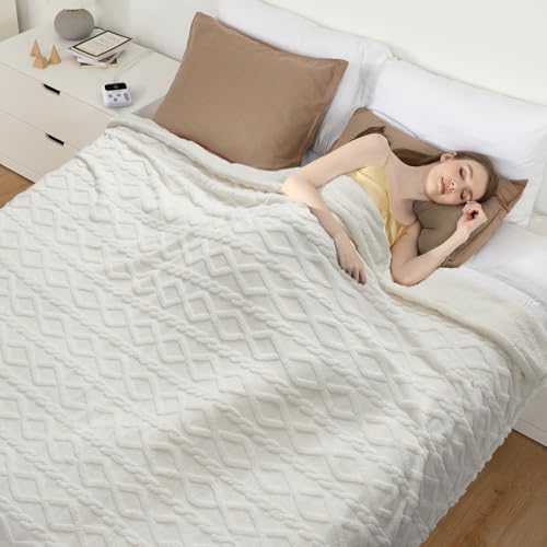 Off White King Size Electric Blanket with Dual Controls - 90x100 Inches