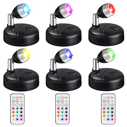 Wireless LED Spotlight 6 Pack RGB Color Battery Operated - Black