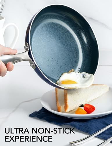 Michelangelo 14-Inch Nonstick Ceramic Frying Pan with Lid, Blue
