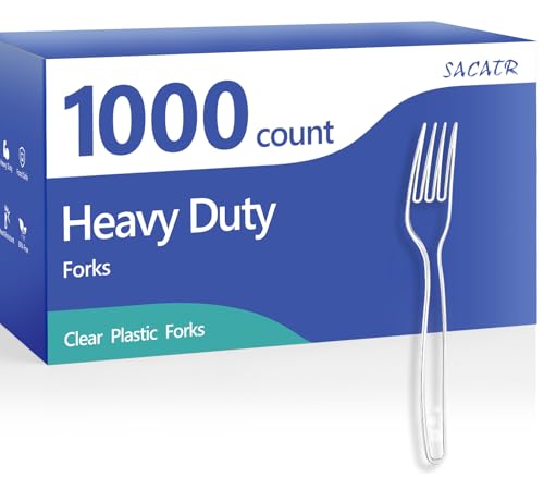 SACATR 1000 Count Heavy Duty Clear Plastic Forks Bulk Disposable Silverware