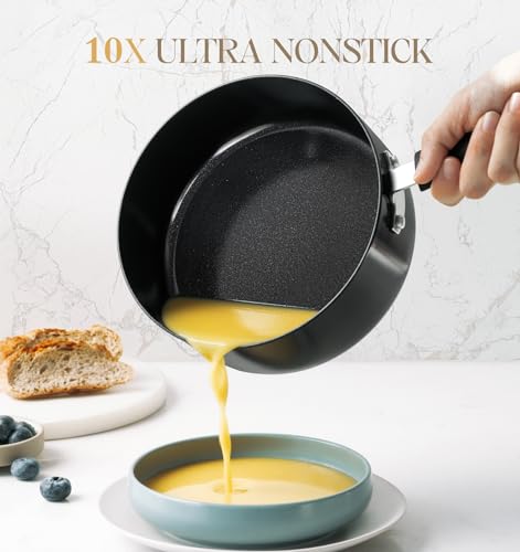 Nonstick Saucepan Set with Lids - 1QT, 2QT, 3QT Ceramic Coating - Black