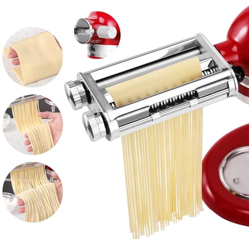 3-in-1 Metal Pasta Maker Attachment for KitchenAid Mixers - Dough Rolling & Noodle Cutting