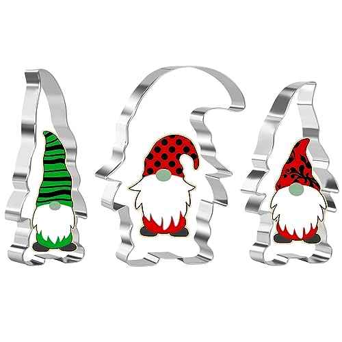 3 Pieces Gnome Cookie Cutters Set for Baking Stainless Steel Large Christmas Gnome Shape Cookie Cutter