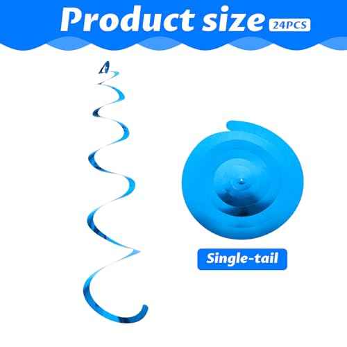 Hanging Swirls Party Decorations, 24 Pcs Blue Streamers Ceiling Hanging Swirl for Birthday Wedding Party Christmas Graduation Celebration Anniversary Decoration