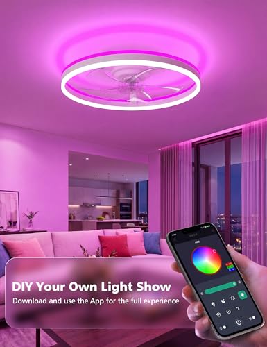 White 20-Inch RGB Ceiling Fan with Light and Remote - Smart Fandelier