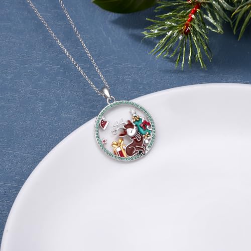 Silver Reindeer Pendant Necklace for Women - 925 Sterling Silver Christmas Jewelry