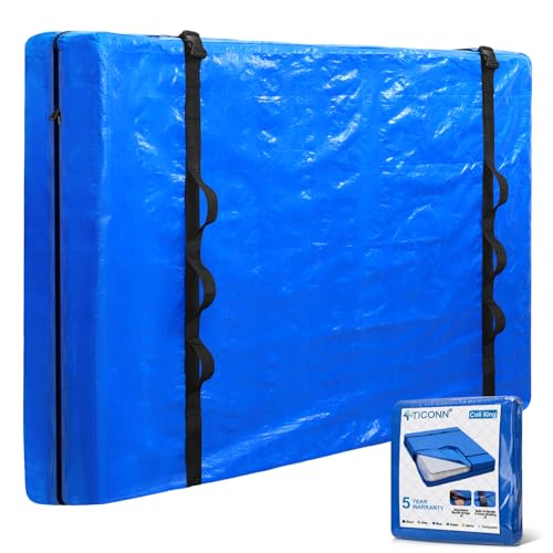 Blue California King Mattress Moving Bag - Heavy Duty Waterproof Storage Cover